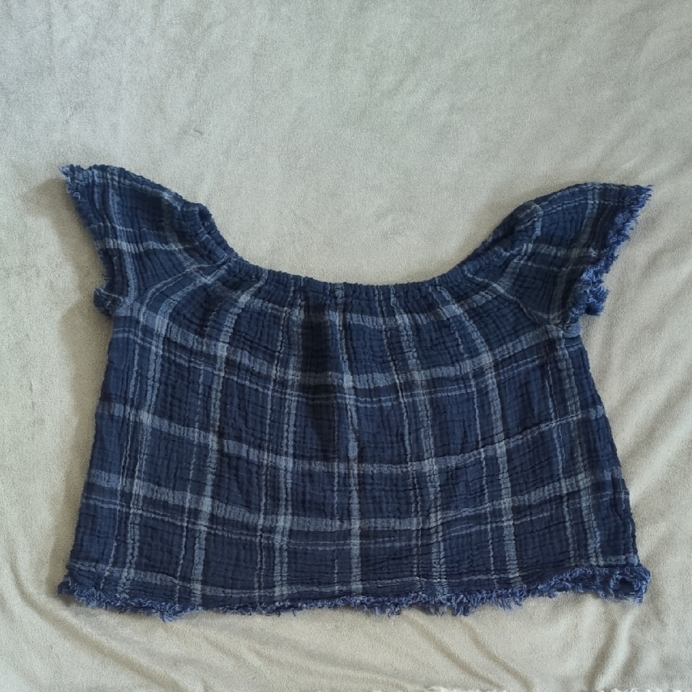 Lucky Brand Blue Plaid Textured Top
